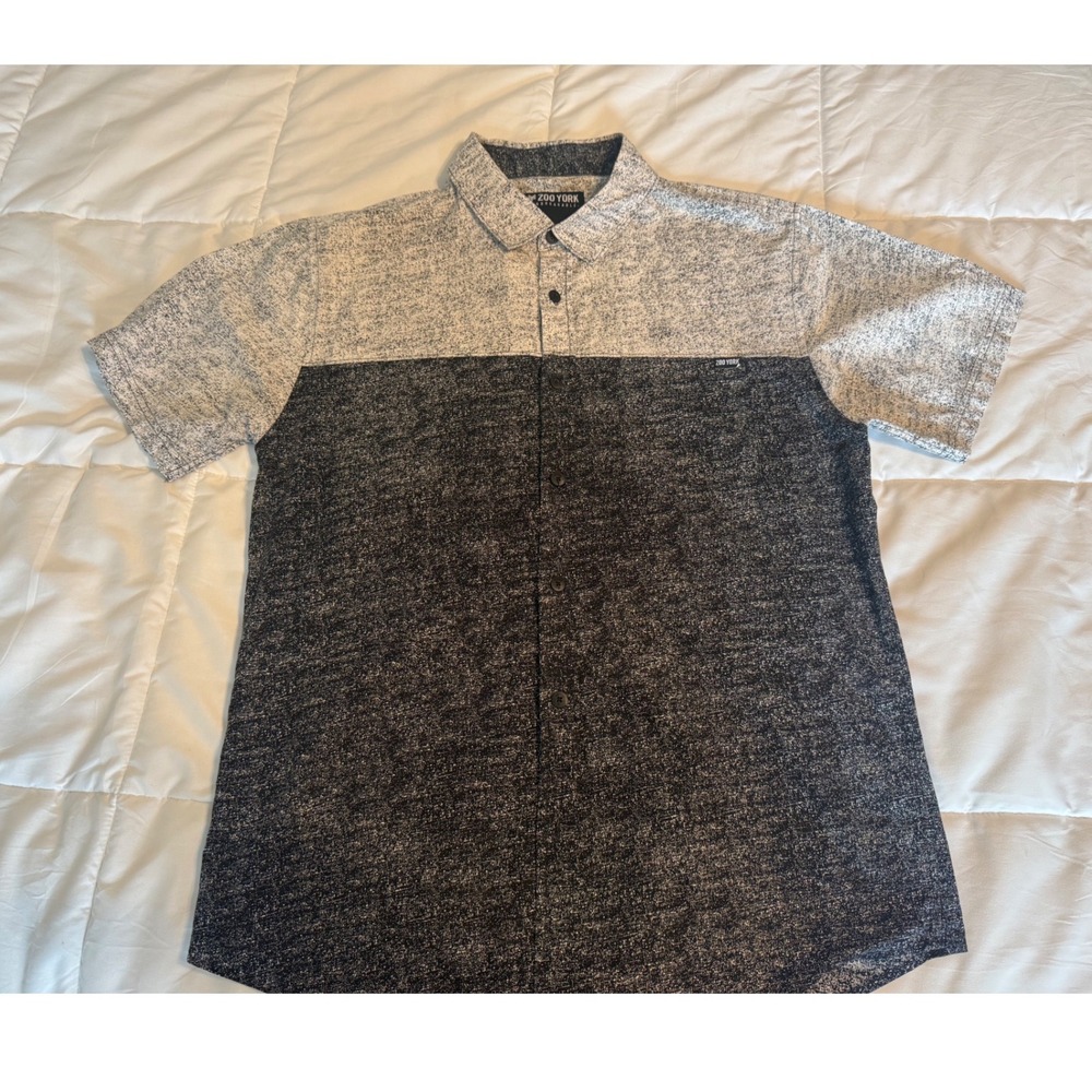 Zoo York Button Down Shirt Mens Large Gray Black Excellent Color Block Speckle